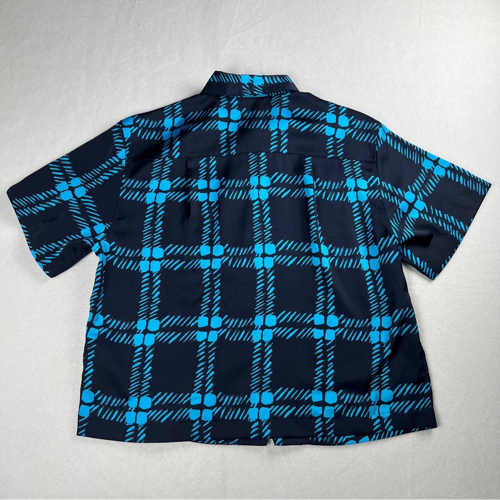 Marni x Uniqlo Women's Oversized Plaid Print Short Sleeve Top Blue Black Medium - Picture 3 of 7